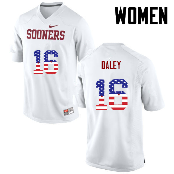 Women Oklahoma Sooners #16 KJakyre Daley College Football USA Flag Fashion Jerseys-White - Click Image to Close